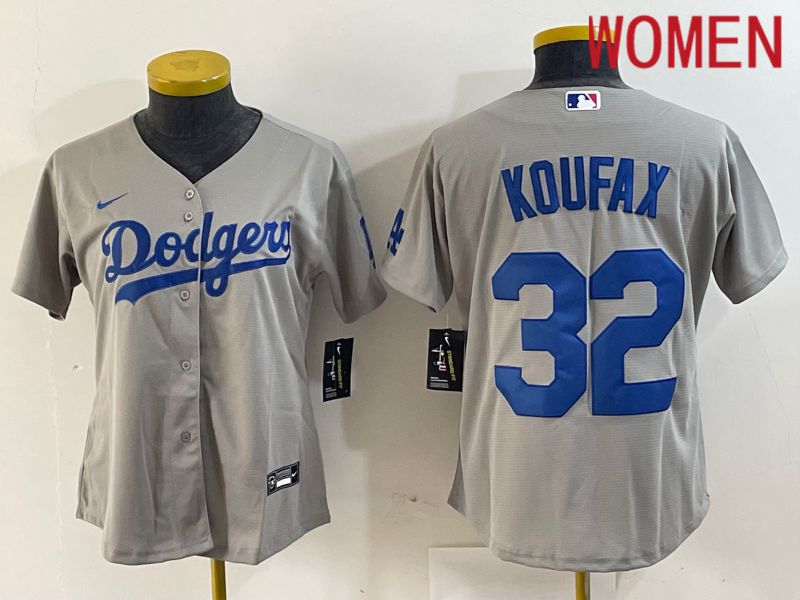 Women Los Angeles Dodgers 32 Koufax Grey Game Nike 2024 MLB Jersey style 5
